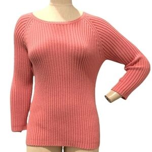 Land's End USA Ribbed Knit Pullover Sweater 100% Cotton Sz M/10/12 Pink #239D